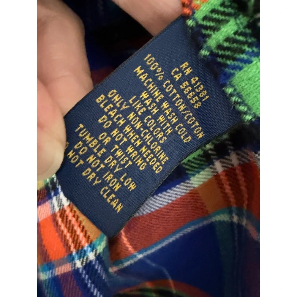 Polo Ralph Lauren Men's Flannel Shirt Plaid Blue Orange Green Size‎ Medium